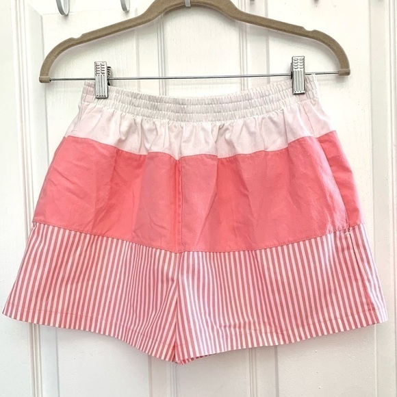 80s Vintage Justin Allen high rise shorts pastel color block stripe pull on M - Picture 1 of 7